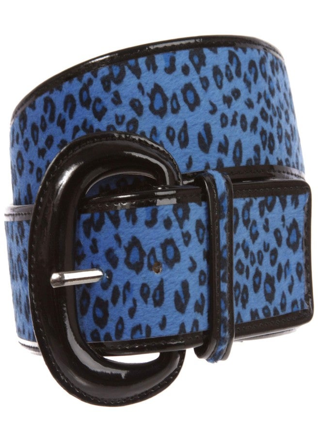 Beltiscool Ladies Patent Leather Faux Leopard Animal Fur Fashion Belt, Blue | M/L - 36 - Image 1